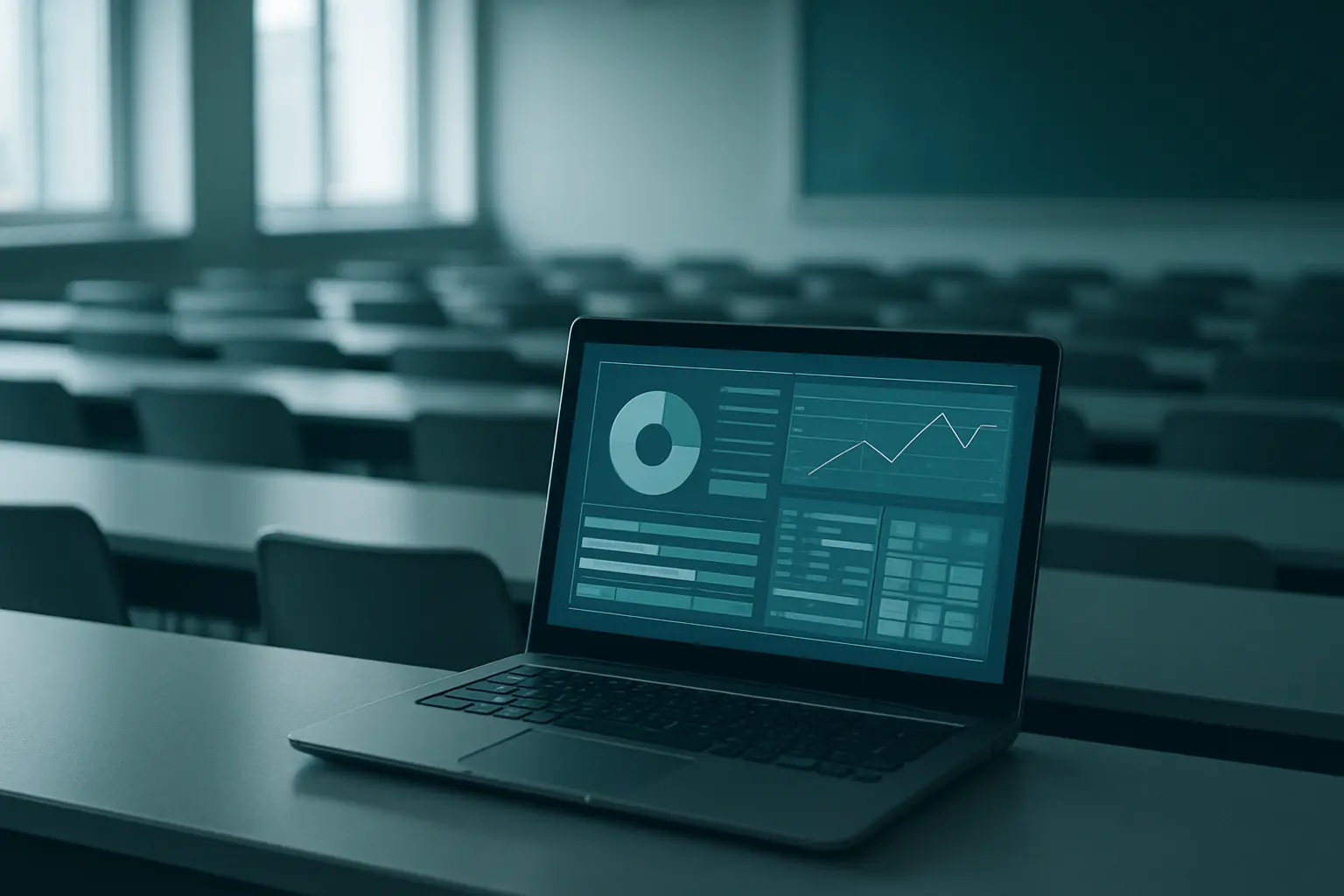 Student laptop showing data analysis in a university computer lab