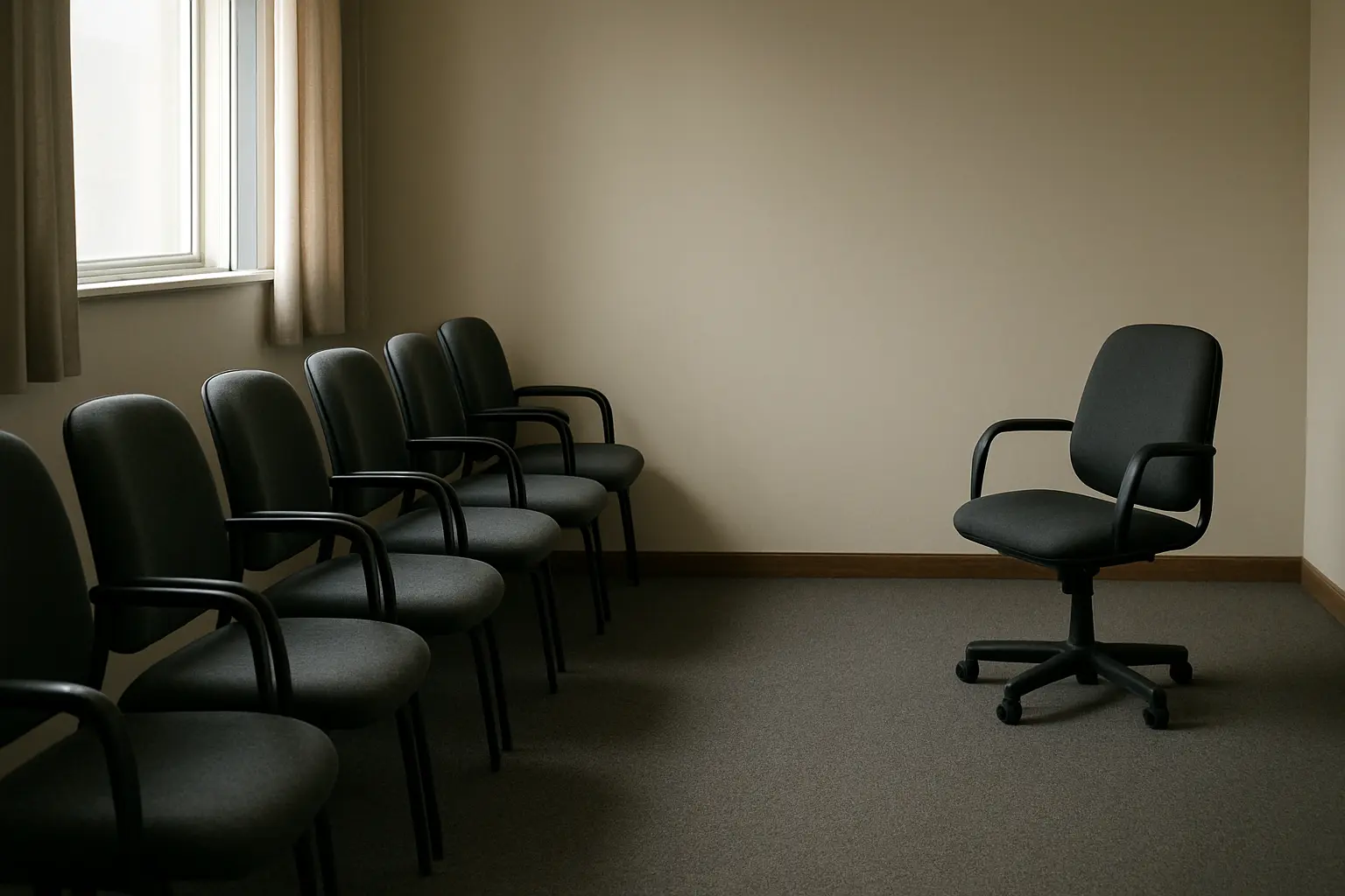 Interview chairs illustrating the point where new participants stop adding new information