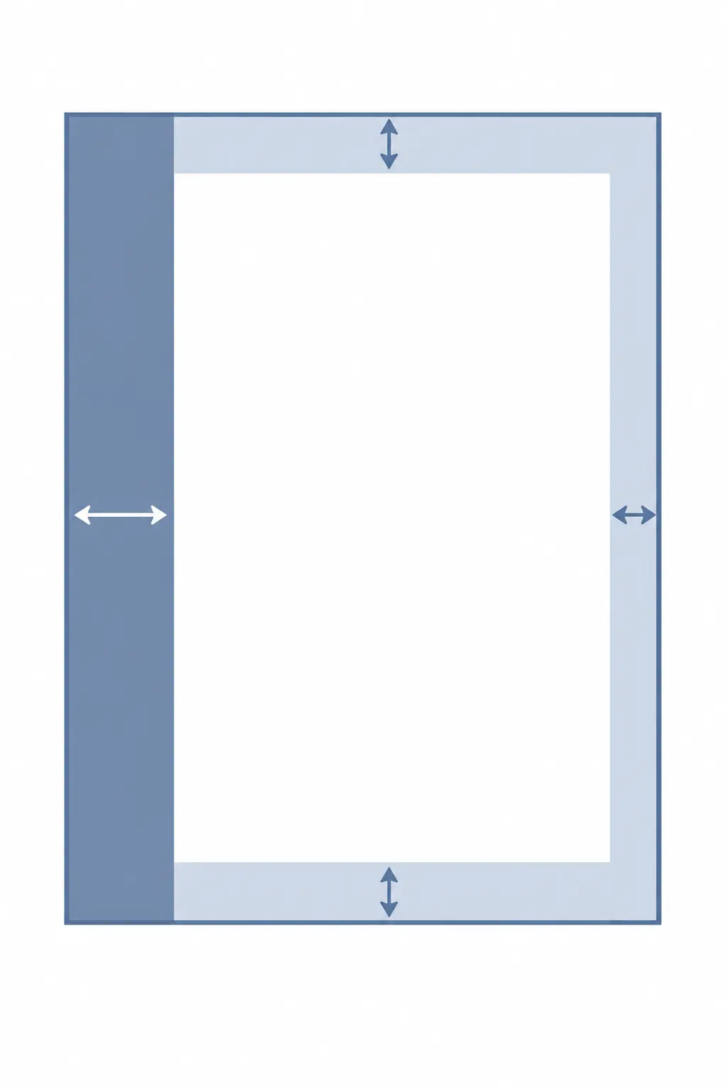 Diagram showing an A4 page with 4cm left margin and 2.5cm top, right and bottom margins as specified in UTHM's thesis writing guide