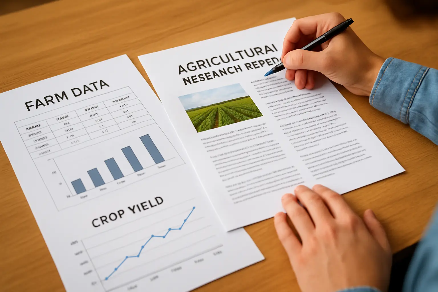 Pelajar pertanian menyemak laporan MARDI dan data ladang di atas meja kerja