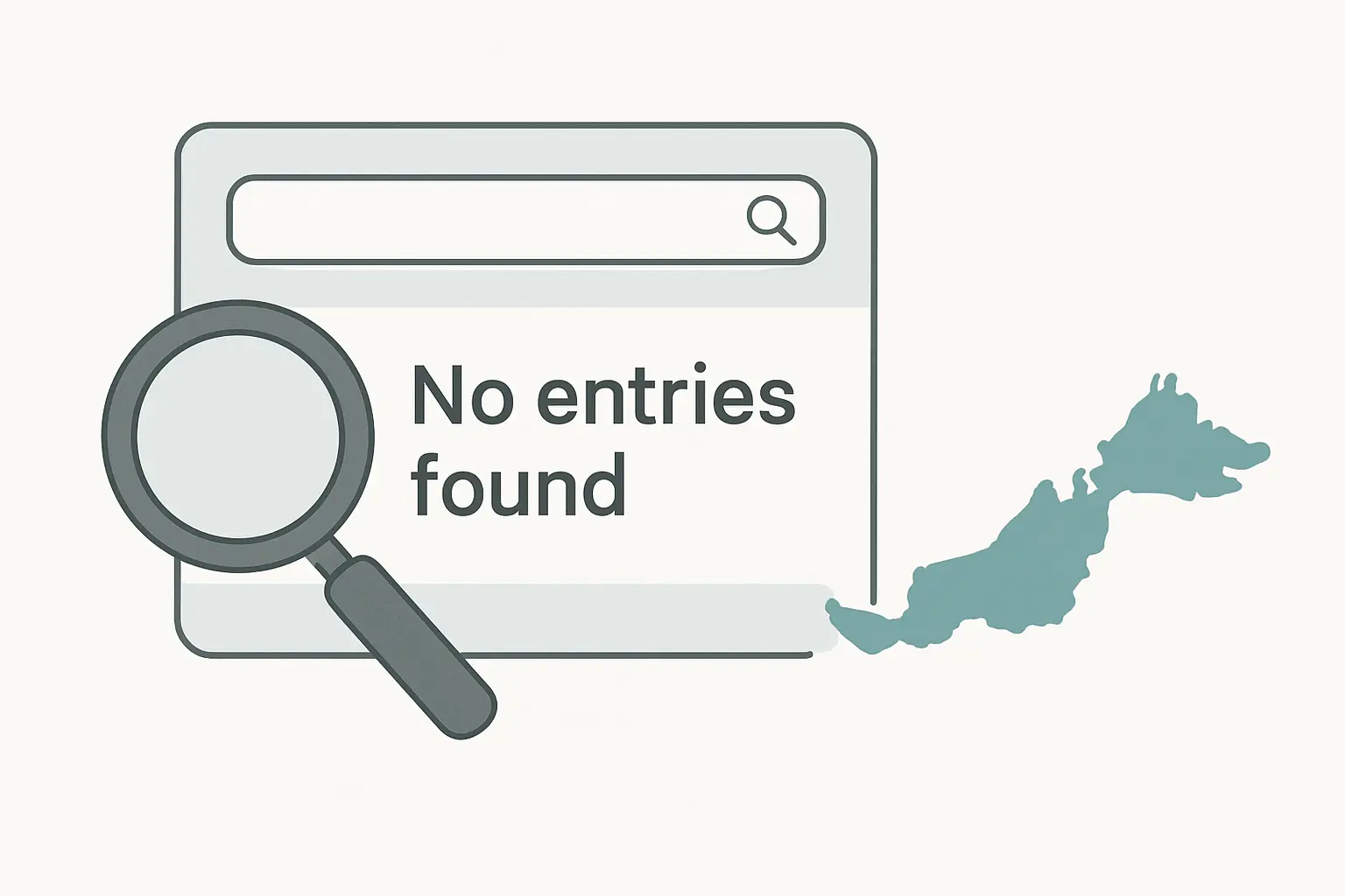 Illustration showing an empty search result for sports datasets on a Malaysian open data catalogue