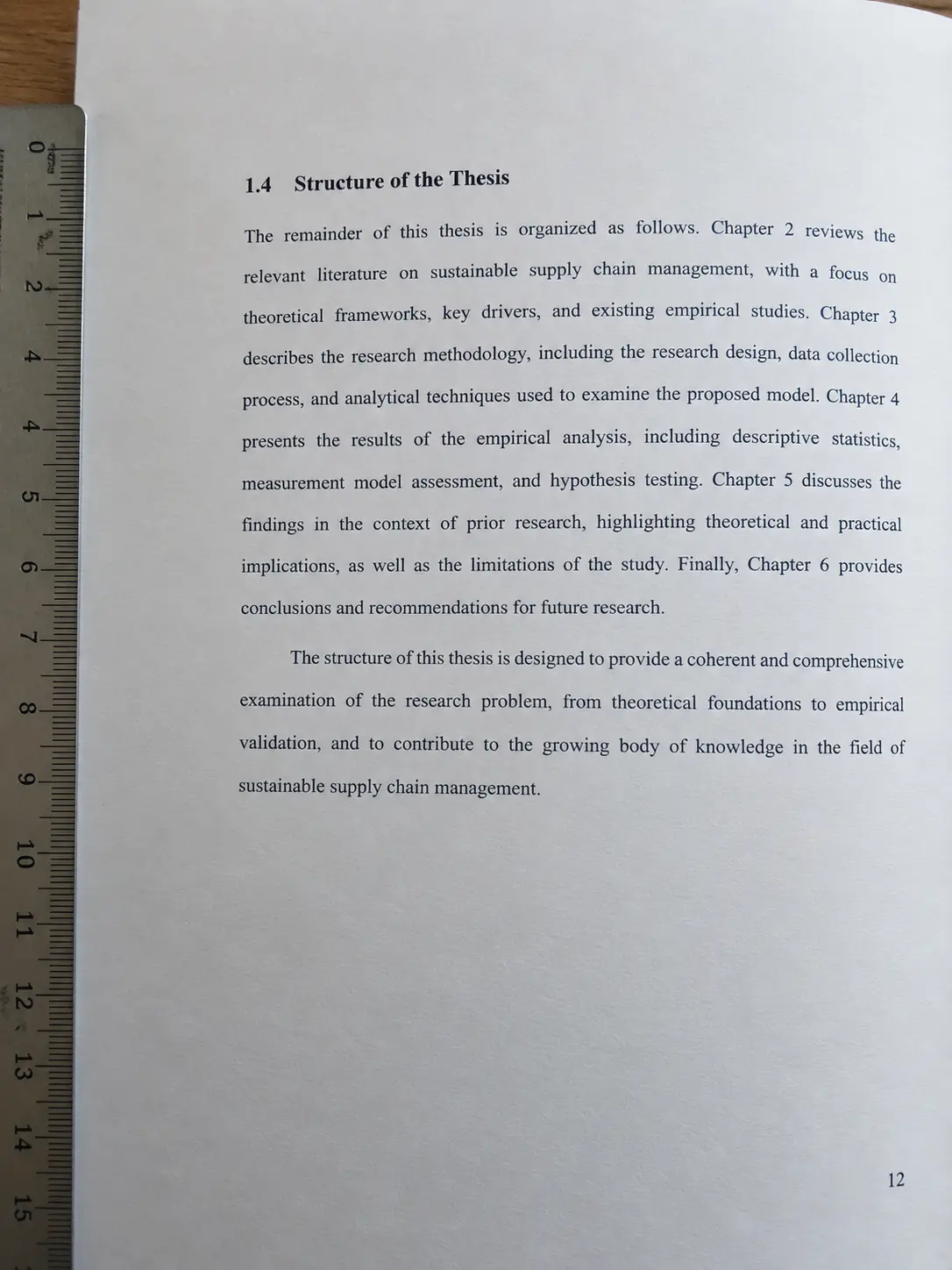 Printed thesis page with justified text, a wide left binding margin and a page number at the bottom right corner, illustrating margin and pagination rules