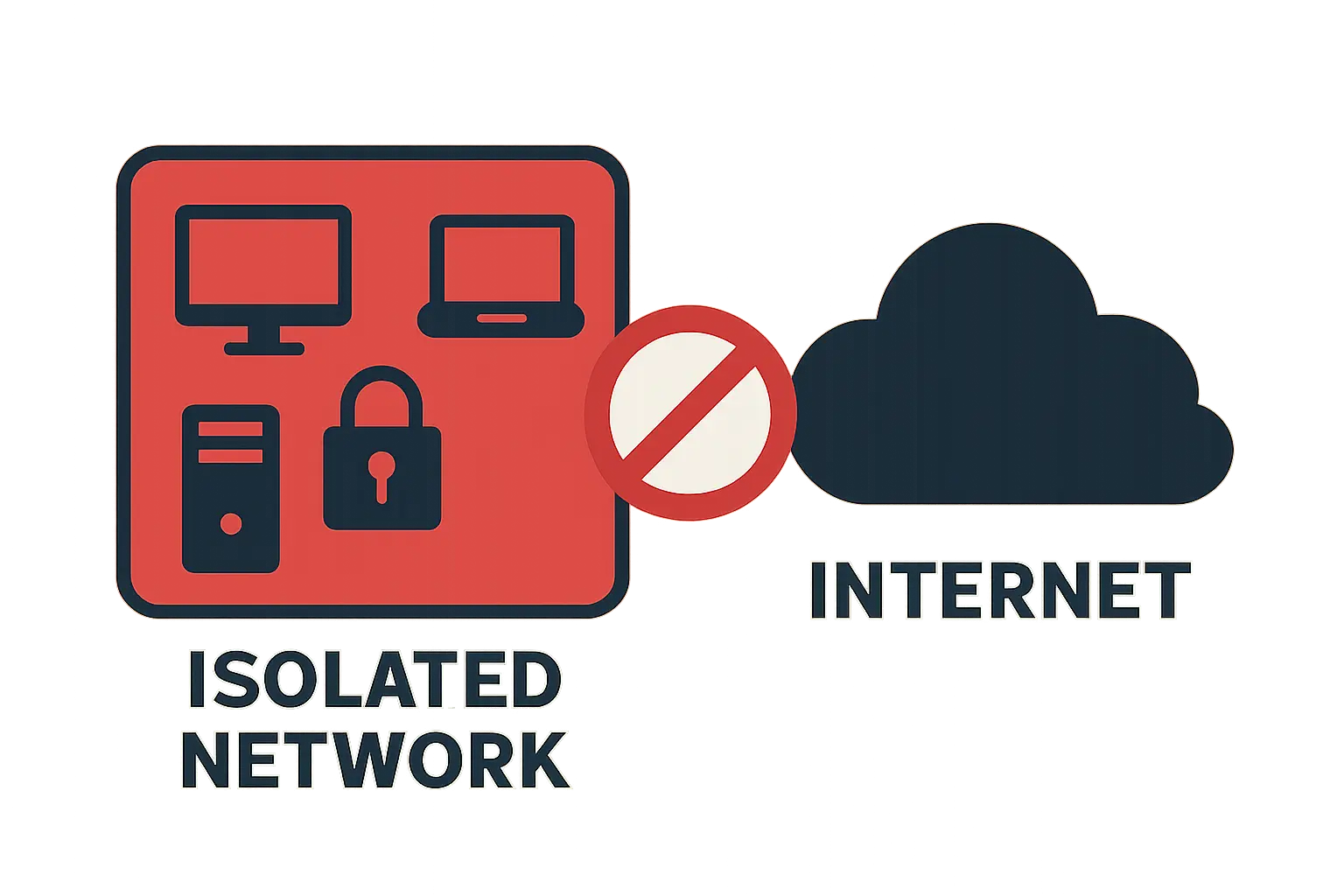 Diagram showing an isolated lab network separated from the internet for safe cybersecurity testing