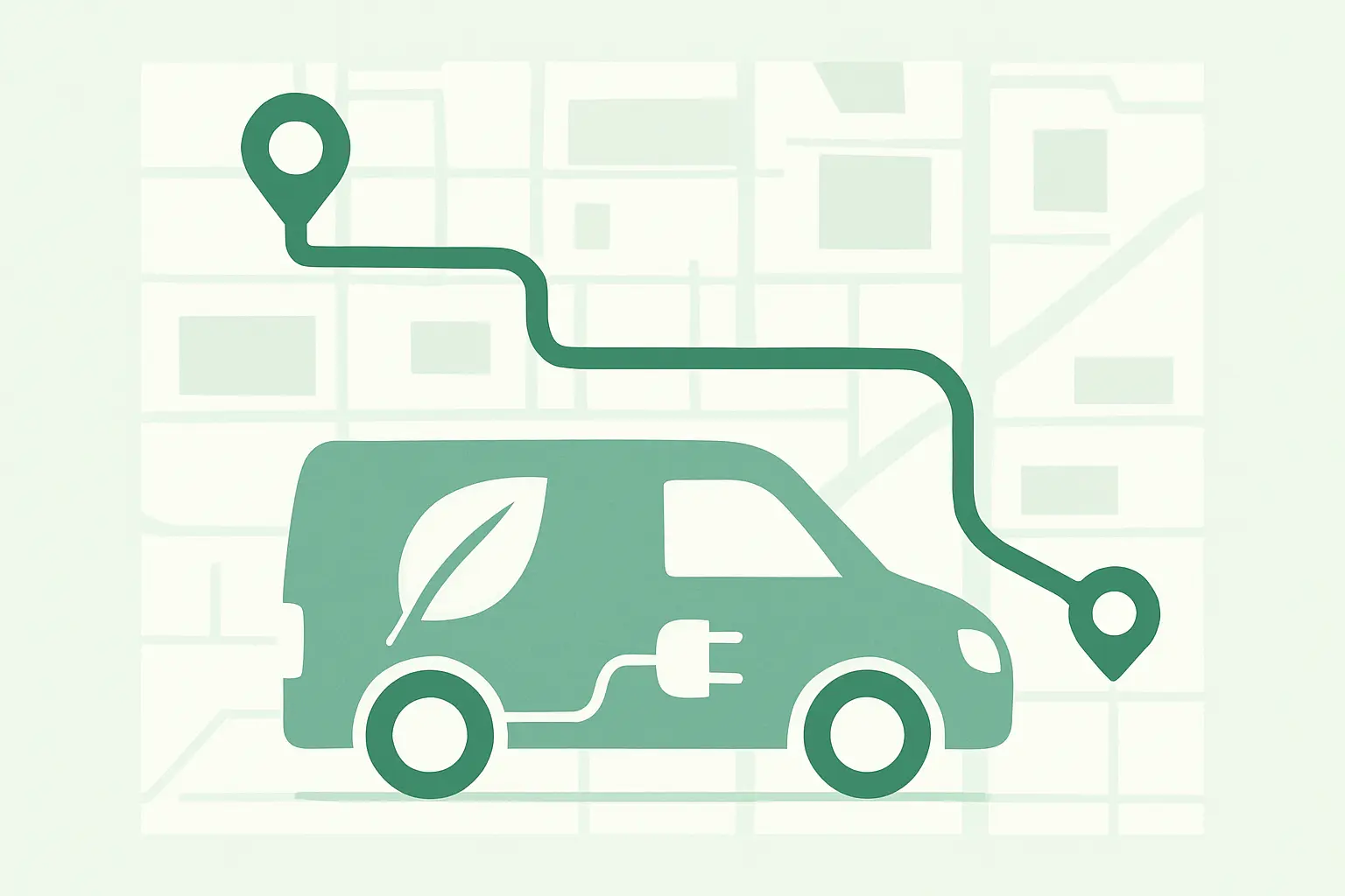 Ilustrasi van penghantaran elektrik dan pengoptimuman laluan untuk logistik hijau