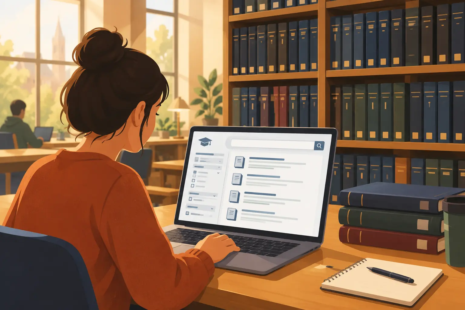 Student searching a university thesis repository on a laptop